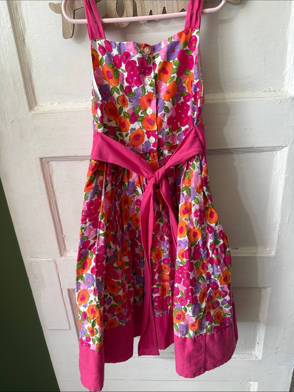 Girls' Pink Floral Fit-and-Flare Party Dress with Bow - Picture 4 of 4